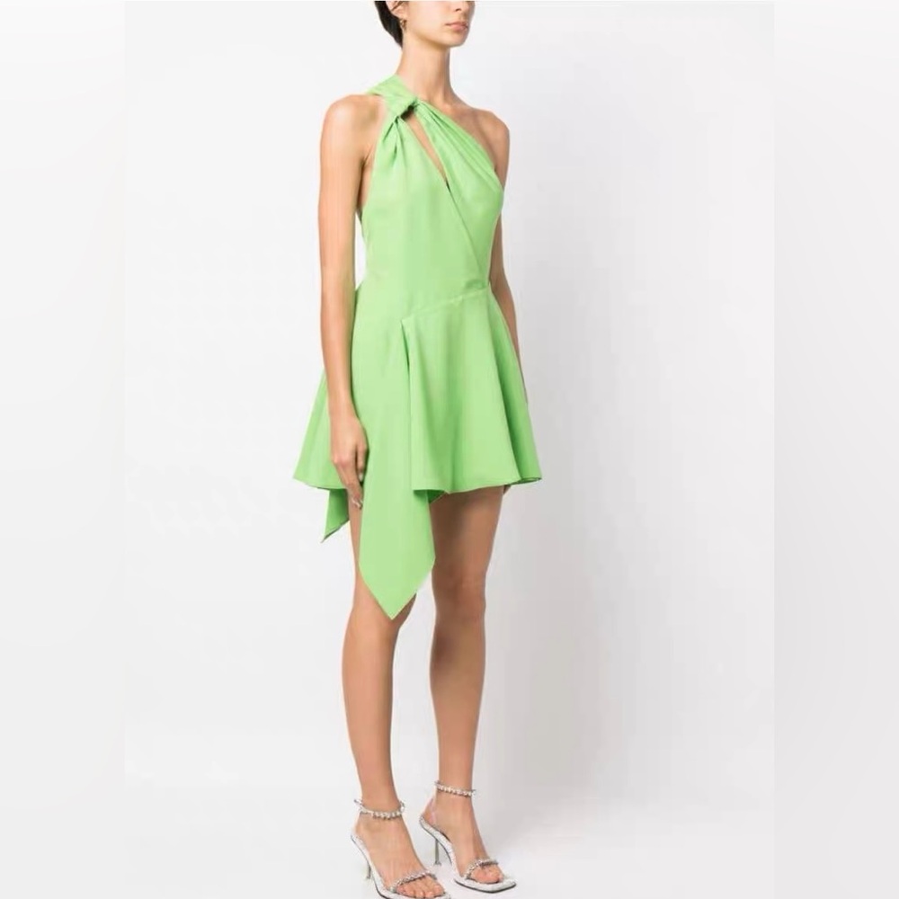 cult gaia Lime One-Shoulder Asymmetric Mini Dress